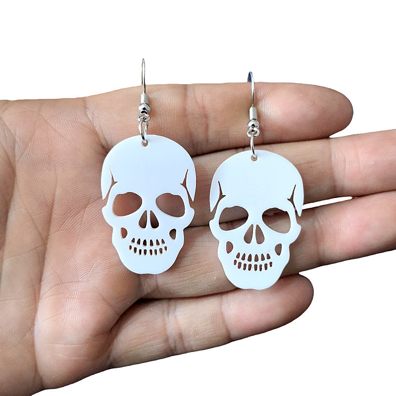 Orecchini Pendenti Acrilici con Teschio di Halloween e Design a Osso Intagliato Unisex, Orecchini a Perno con Personaggi Cartoon Stile Ins