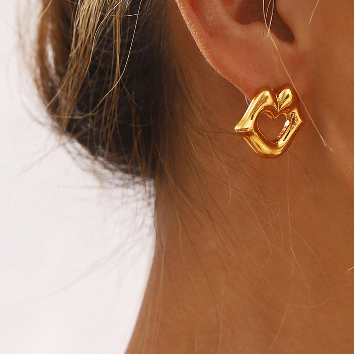 Pendientes de aleación con forma de labios geométricos vintage para mujer con acabado chapado