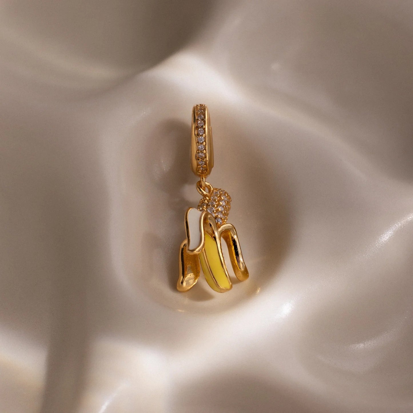 Vintage 18K Gold Plated Brass Fruit Charm Bar with Drip Oil Painting