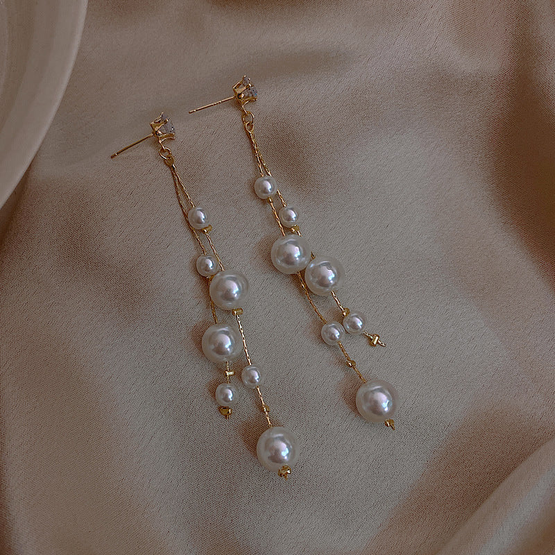Minimalist Geometric Drop Earrings with Zircon and Pearl Accents in Gold-Plated Copper and 925 Sterling Silver Posts