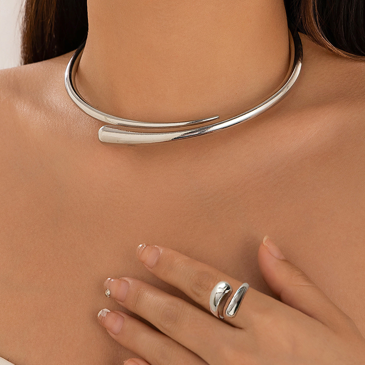 Collana Girocollo da Donna Punk Minimalista Geometrica in Lega di Zinco Lucida