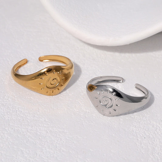 Anello Aperto Minimalista Vintage di Lusso Leggero Placcato Oro 18K in Acciaio Inossidabile con Simbolo Geometrico del Sole da Donna