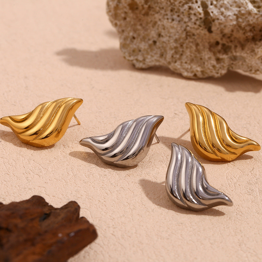 Vintage Minimalist Geometric Stainless Steel 18K Gold Plated Liquid Droplet Stud Earrings for Women