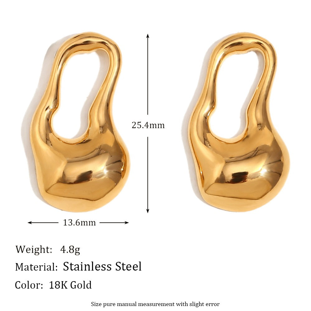 Pendientes de tachuela con diseño geométrico minimalista, chapados en oro de 18 quilates, de acero inoxidable, con forma de lágrima irregular y hueca para mujer