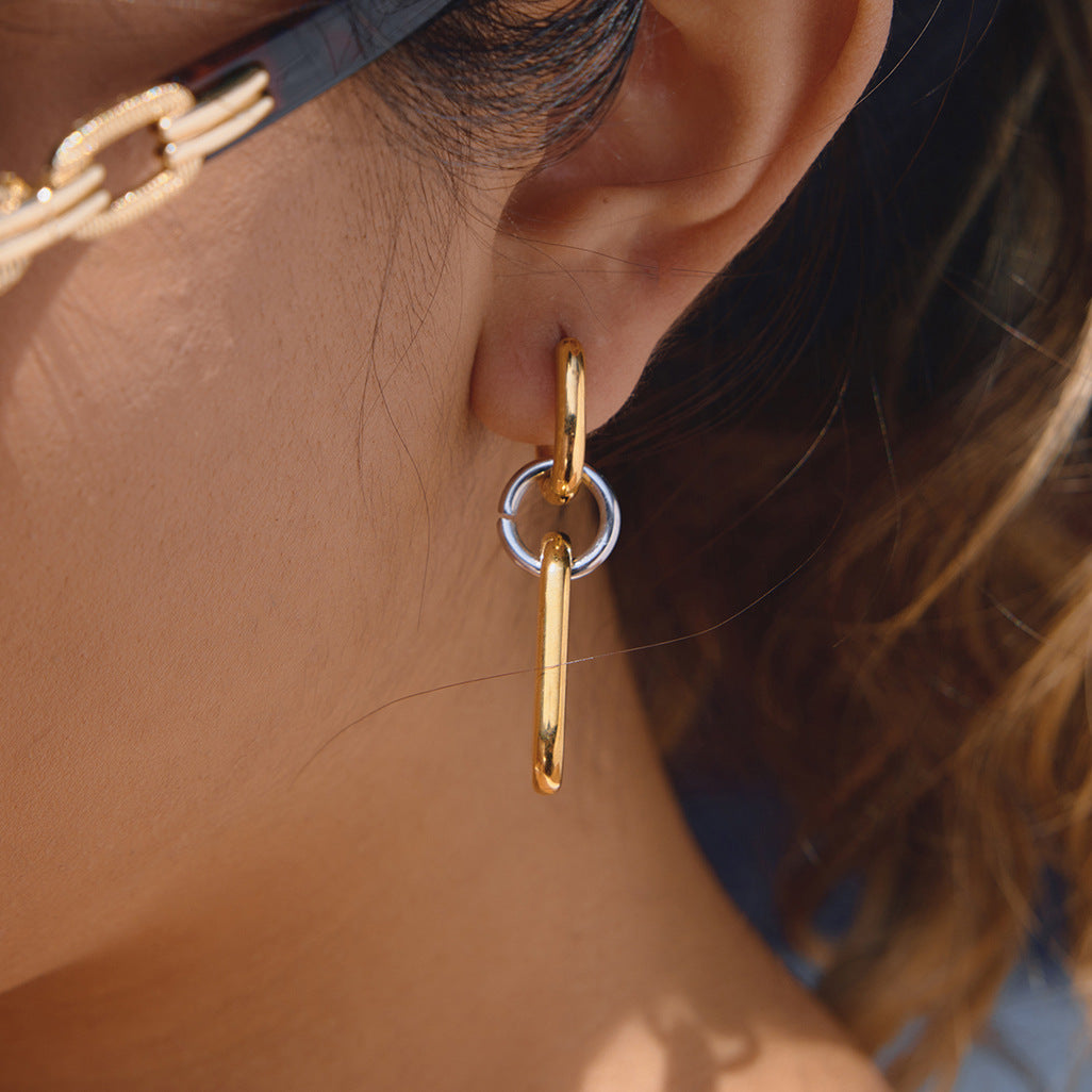 Luxury Geometric Two-Tone Plated Stainless Steel Hoop Earrings for Women