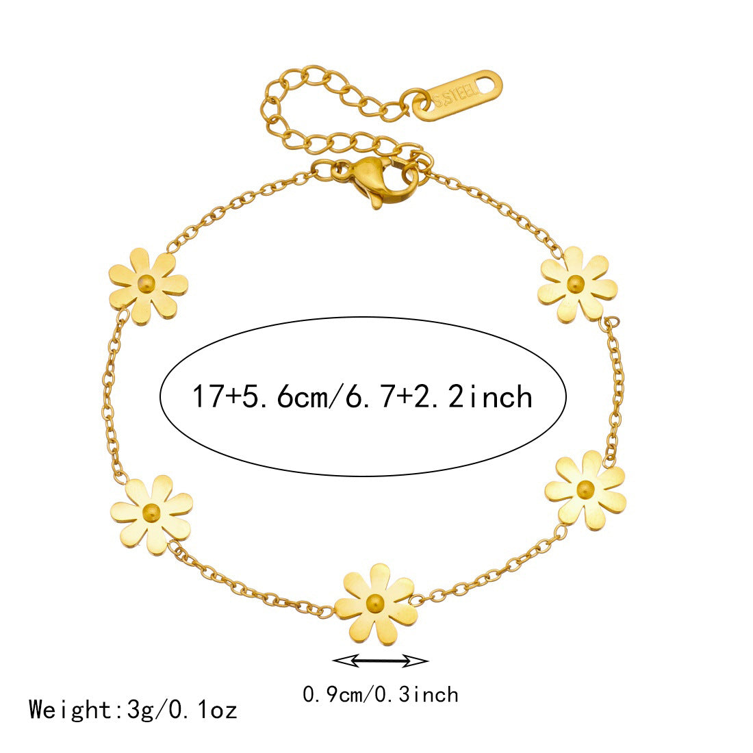 Minimalist Sweet Gold Plated Floral Stainless Steel Bracelet