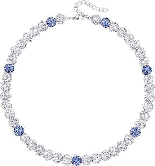 Sporty Geometric Round Resin Disco Ball Necklace with Rhinestone Inlay Unisex Cable Chain