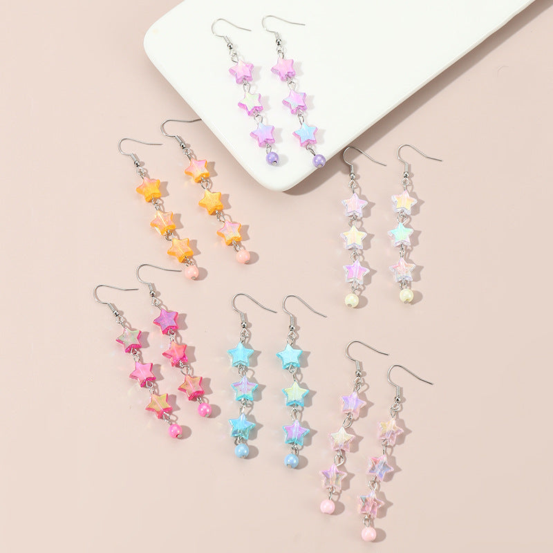 Conjunto de pendientes acrílicos de corazón y estrella minimalistas para niños con diseño colorido