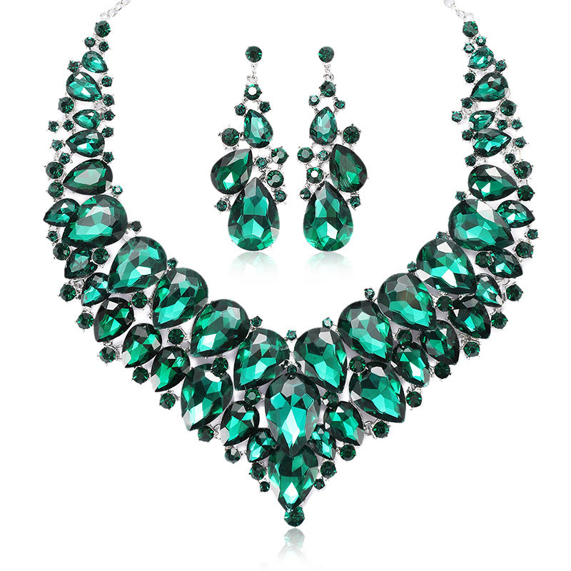 Personalized Wing Shape Alloy Crystal Glass Plated Necklace and Earring Set for Women