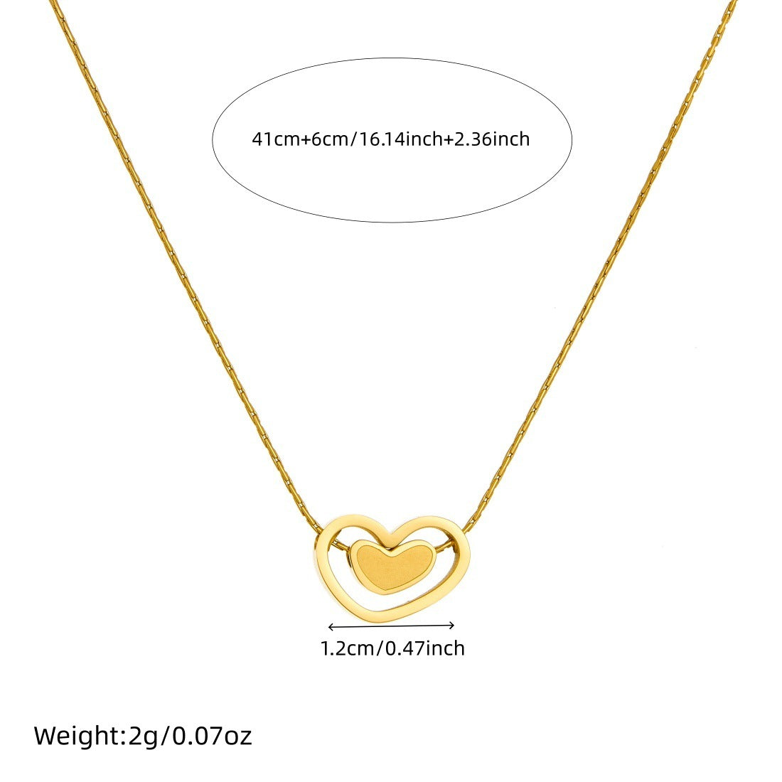 Minimalist Elegant Gold Plated Stainless Steel Heart Pendant Necklace for Women
