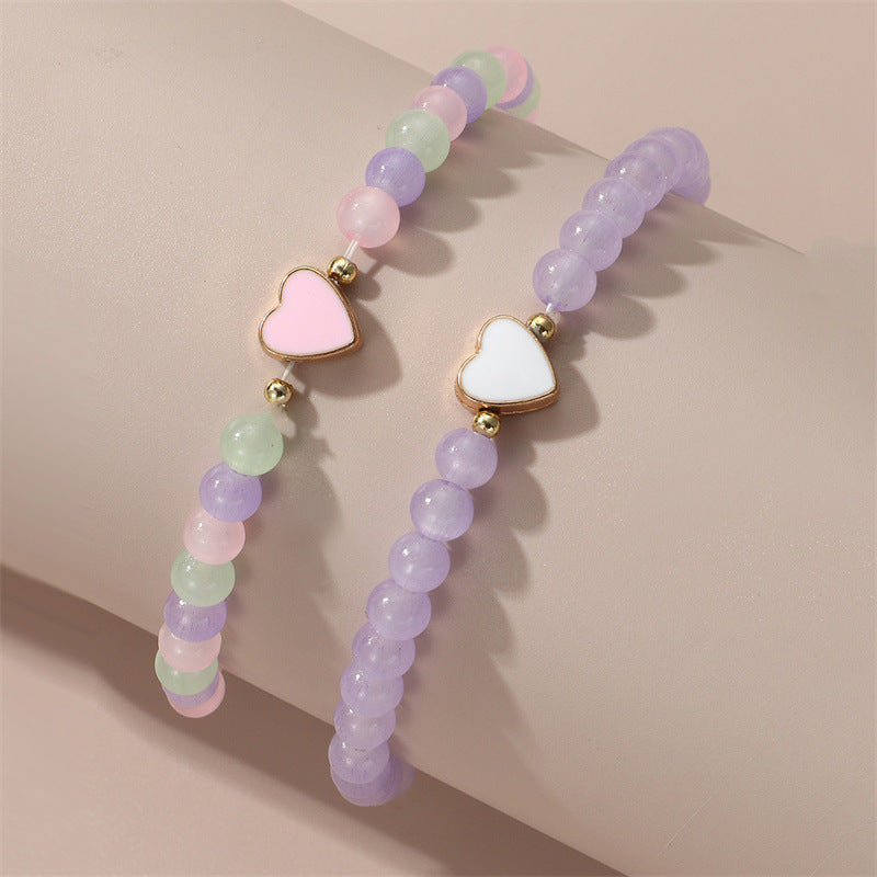 Grazioso Braccialetto con Perline di Vetro a Forma di Cuore per Bambine Stile Principessa Gioielli Fatti a Mano