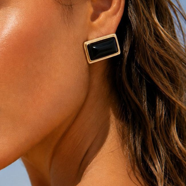 Vintage Square Geometric Acrylic Inlaid PVD Stainless Steel Earrings for Women