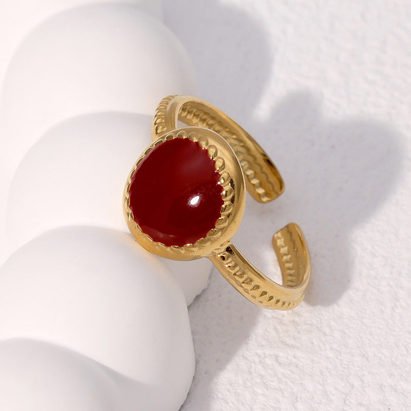 Minimalist Geometric Stainless Steel Ring with Gold Plating for Women, Adjustable Open Band Design, Elegant and Fade-Resistant Fashion Jewelry