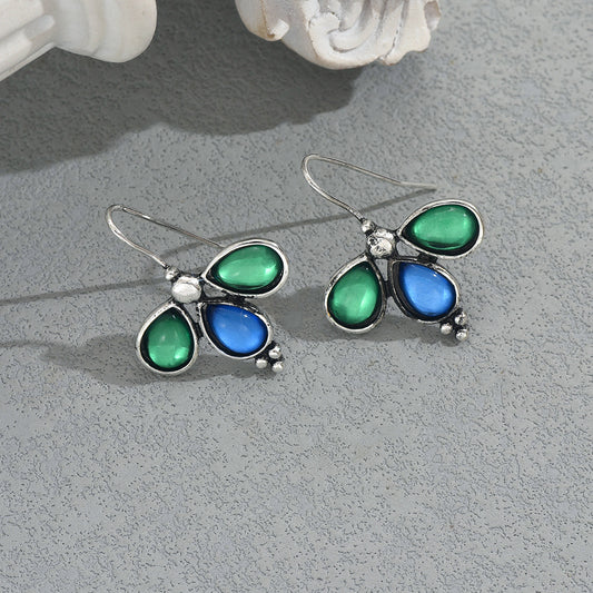 Vintage Geometric Zircon-Set Earrings for Women with Floral and Circular Design Elements