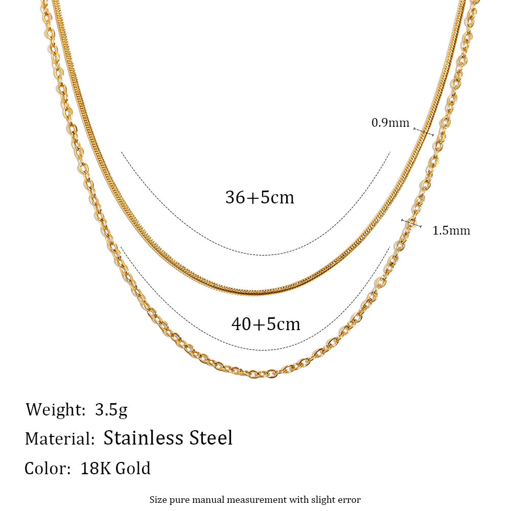 Minimalist Geometric Stainless Steel Plated 18K Gold Double Layer Necklace for Women
