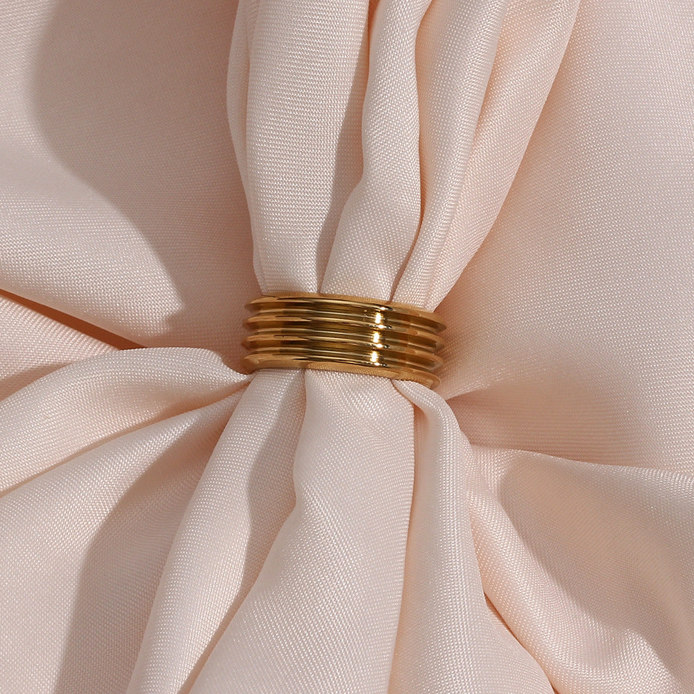 Fashionable Vintage Geometric Stainless Steel Plated 18K Gold Color Enamel Thread Ring for Women
