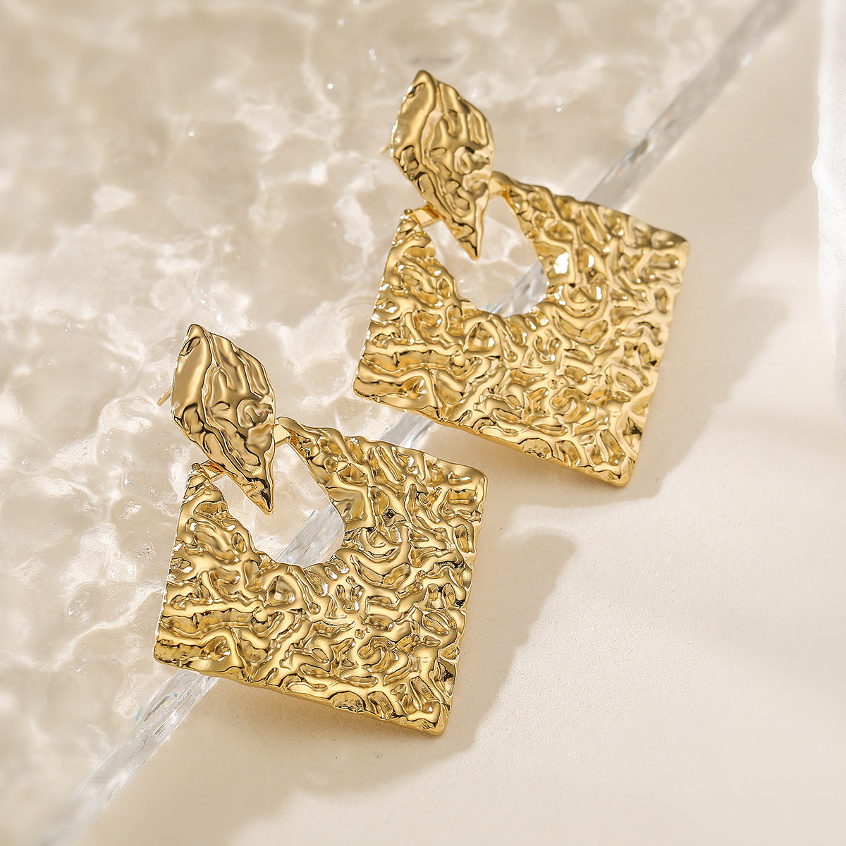 Minimalist Elegant 18K Gold Plated Geometric Stainless Steel Drop Earrings for Women