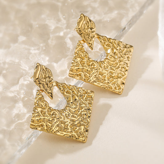 Minimalist Elegant 18K Gold Plated Geometric Stainless Steel Drop Earrings for Women