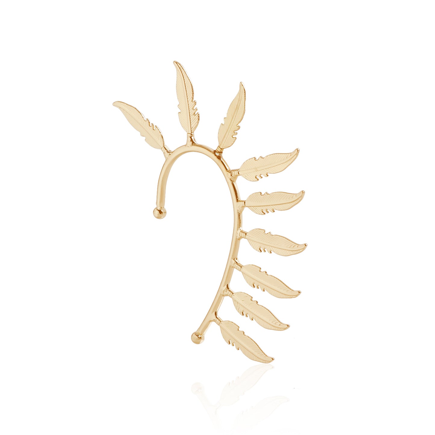 Exaggerated Alloy Plated Feather Ear Cuff for Women