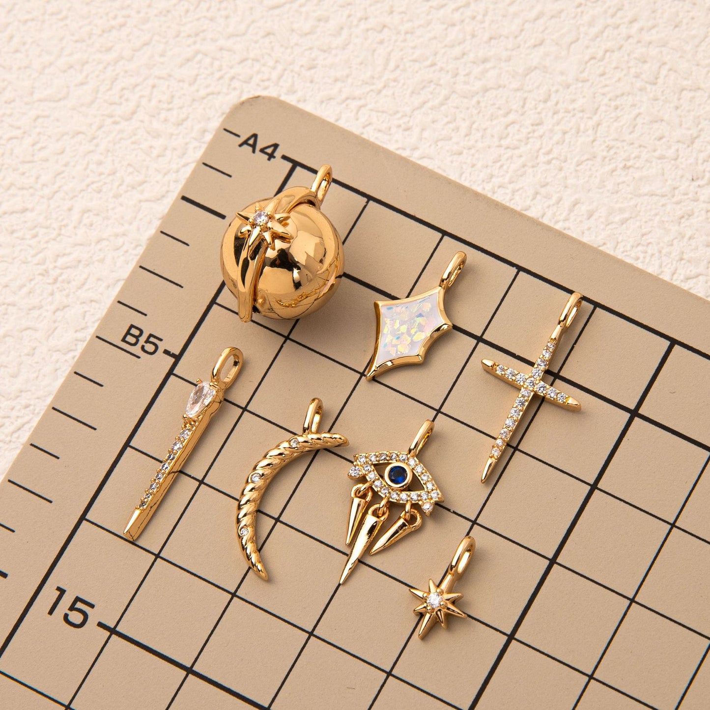 Minimalist Brass Cross Pendant with Cubic Zirconia Plating Charm Bar