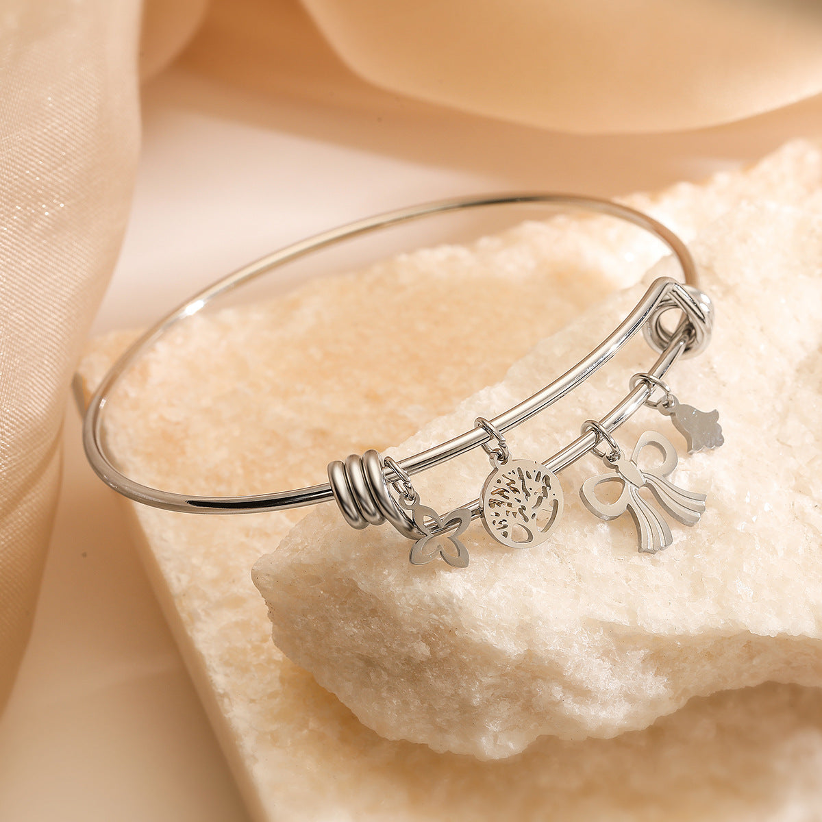 Pulsera de moda minimalista con nudo de mariposa Árbol de la vida para mujer, chapada en acero inoxidable
