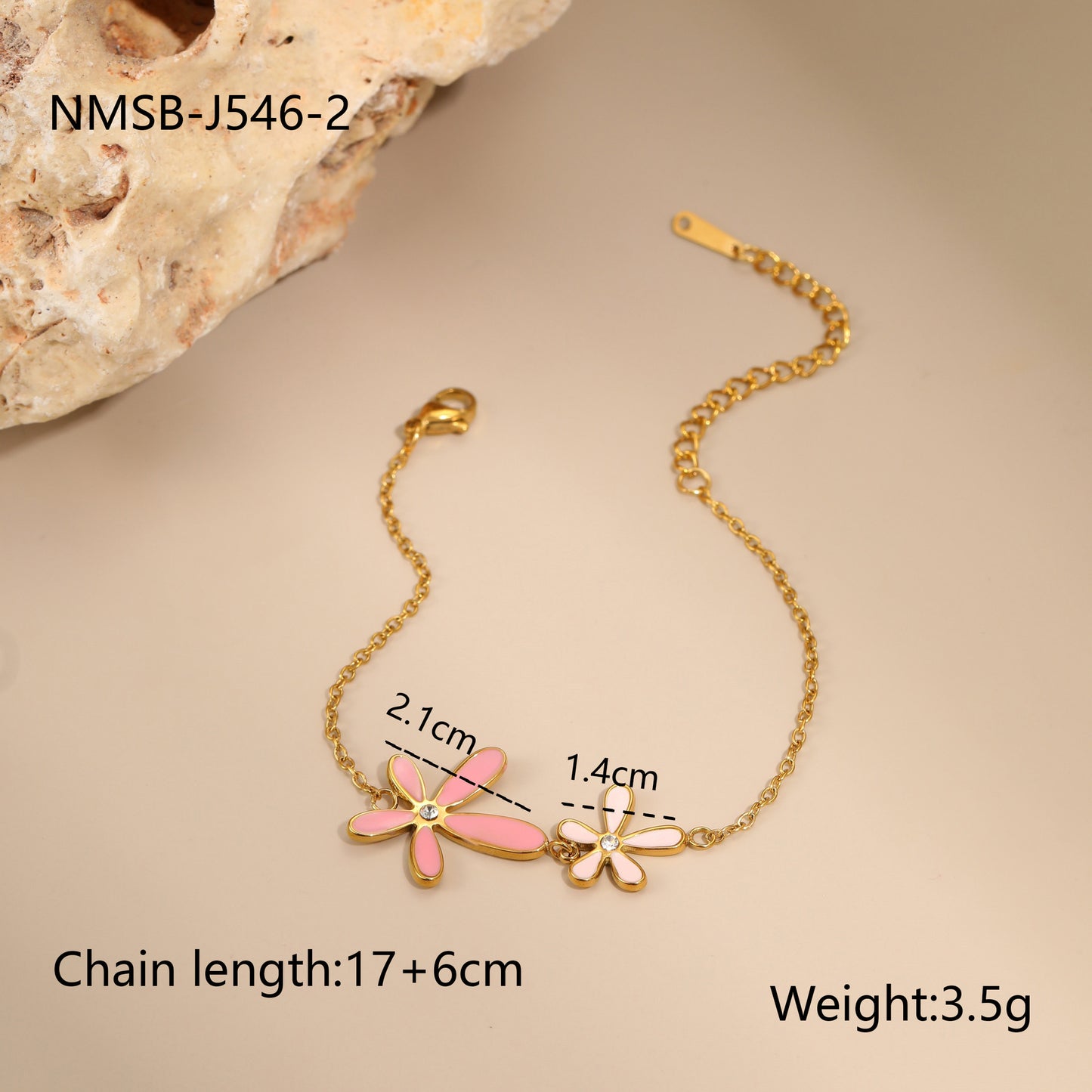 Conjunto de collar, pulsera y pendientes de acero inoxidable con flor de esmalte minimalista de moda para mujer