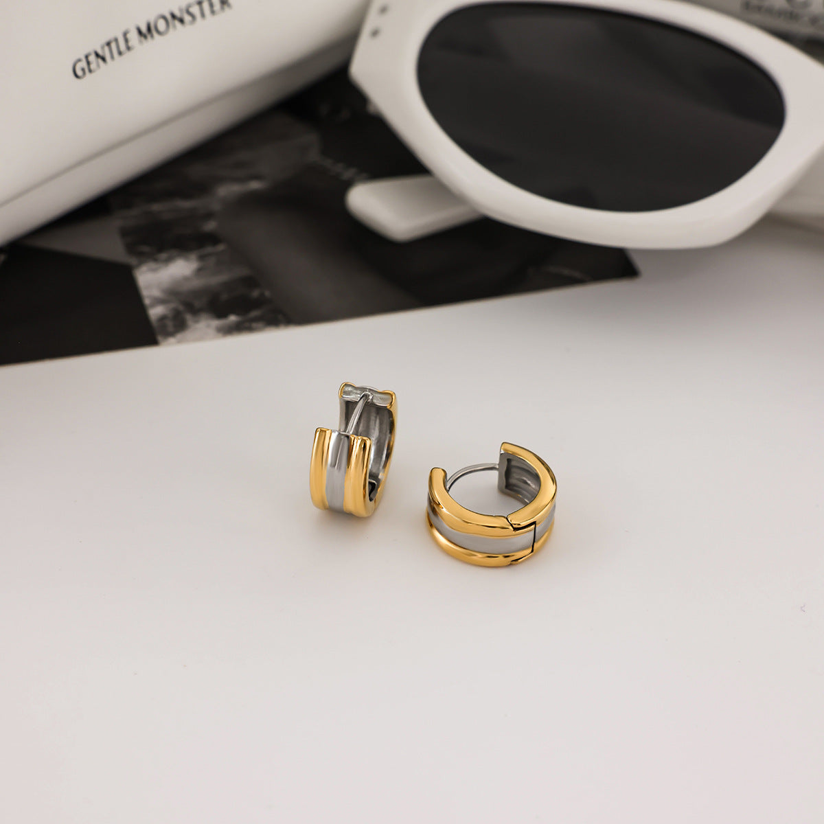 Orecchini a Cerchio Geometrici in Acciaio Inossidabile con Finitura Placcata per Donna, Accessorio di Moda Lussuoso e Minimalista
