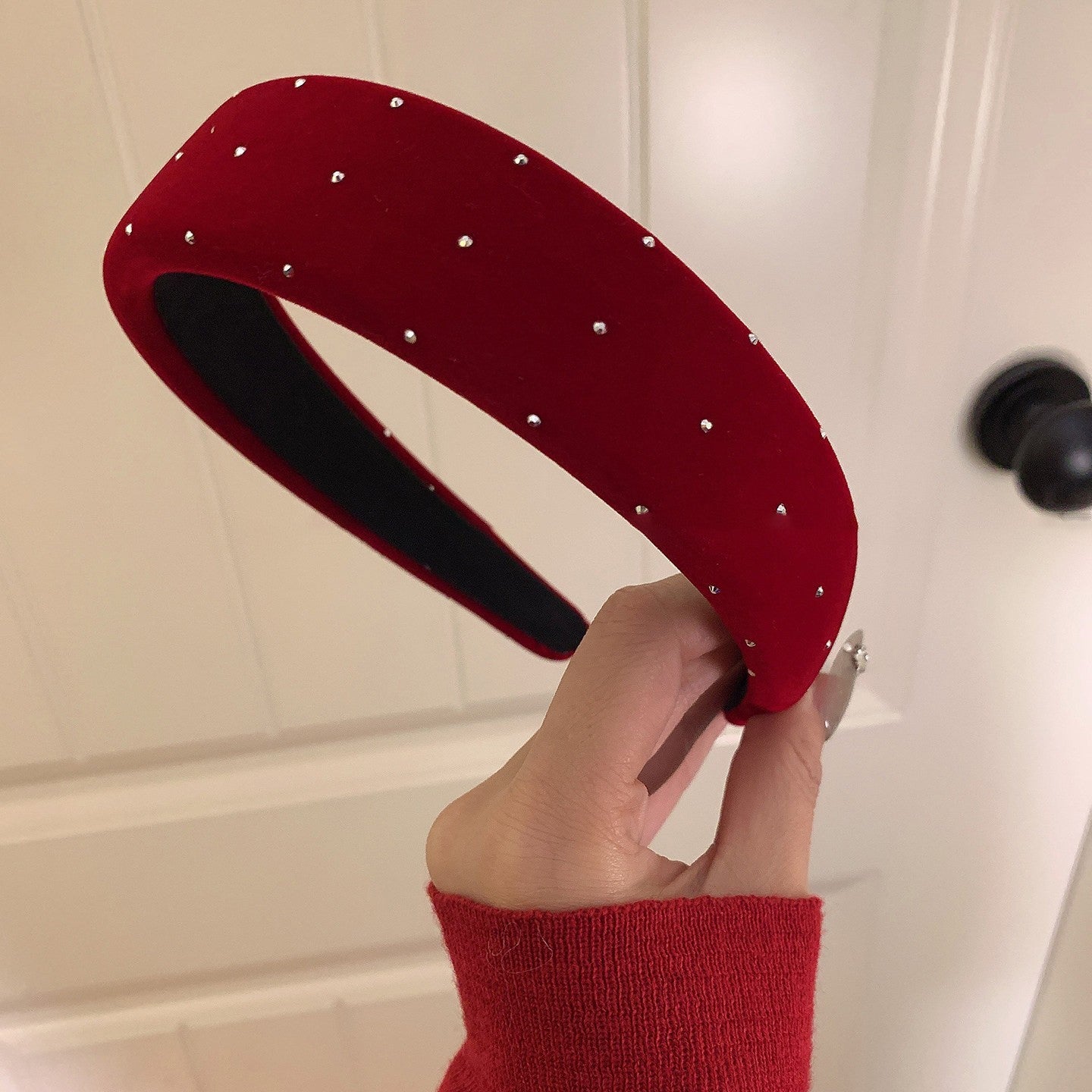 Elegante Cerchietto Francese Vintage in Velluto Rosso da Donna con Design Rotondo Minimalista Chic Copricapo per Acconciature con Corona Alta
