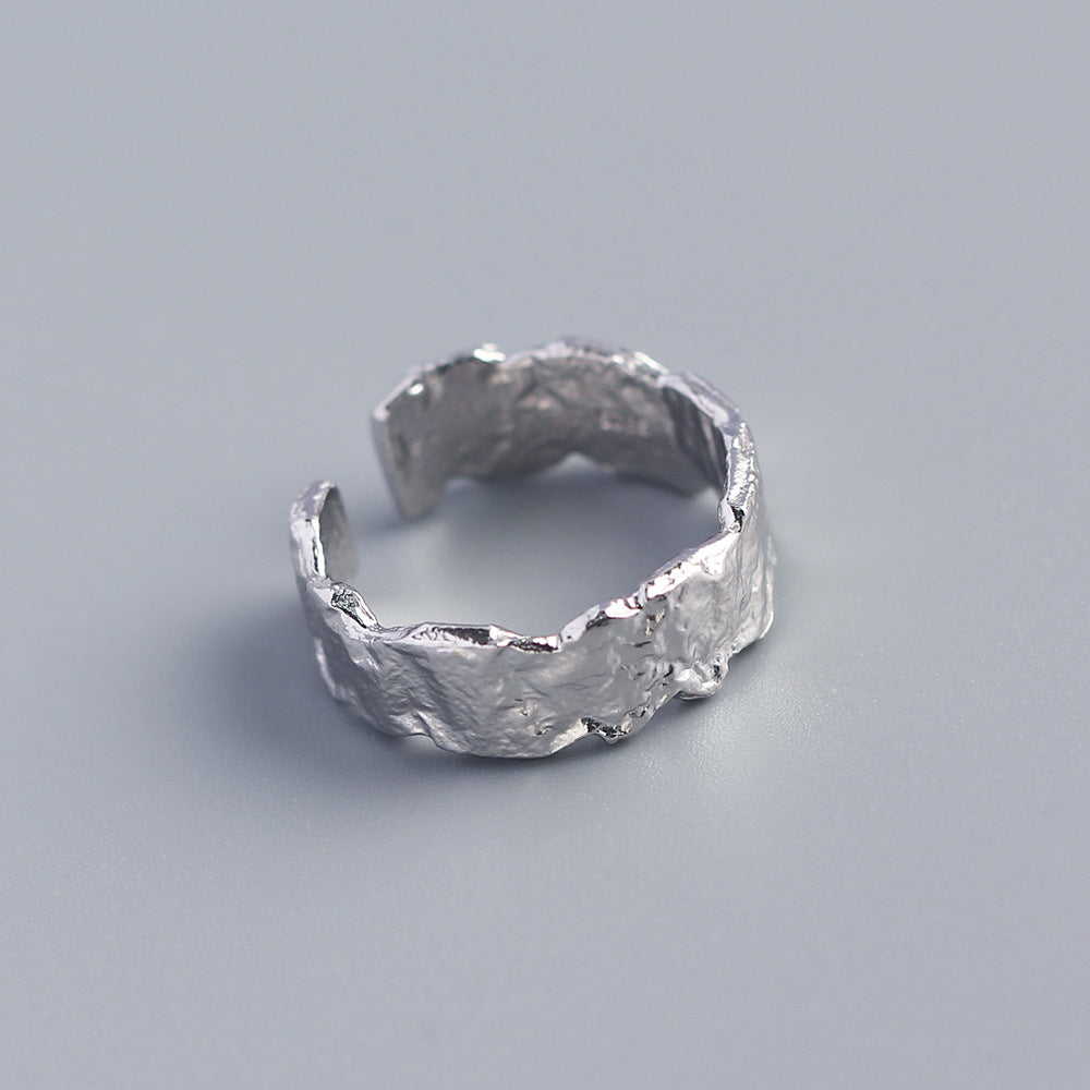 925 Sterling Silver Gold Plated Irregular Foil Texture Ring for Women