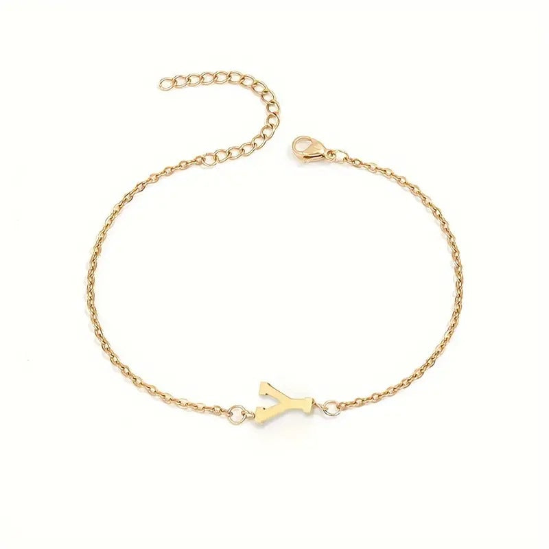 Braccialetto Minimalista con Lettera in Acciaio Inossidabile Placcato Oro Unisex A-Z