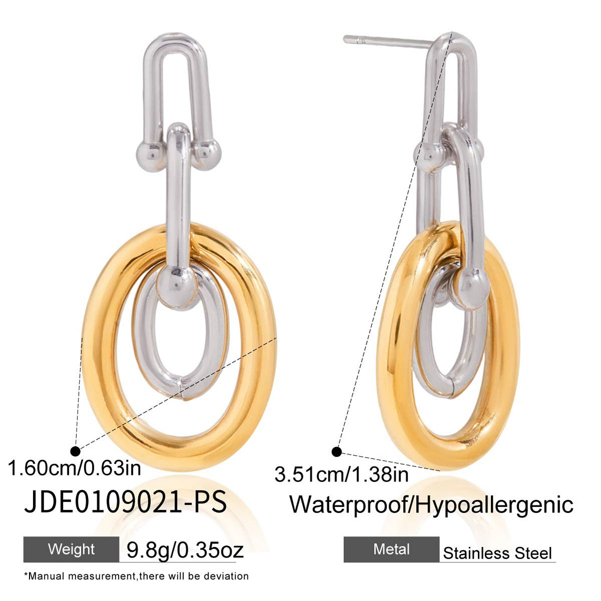 Geometric Stainless Steel Earrings with Plating Finish for Women, Luxury Minimalist Ear Jewelry for Fall and Winter