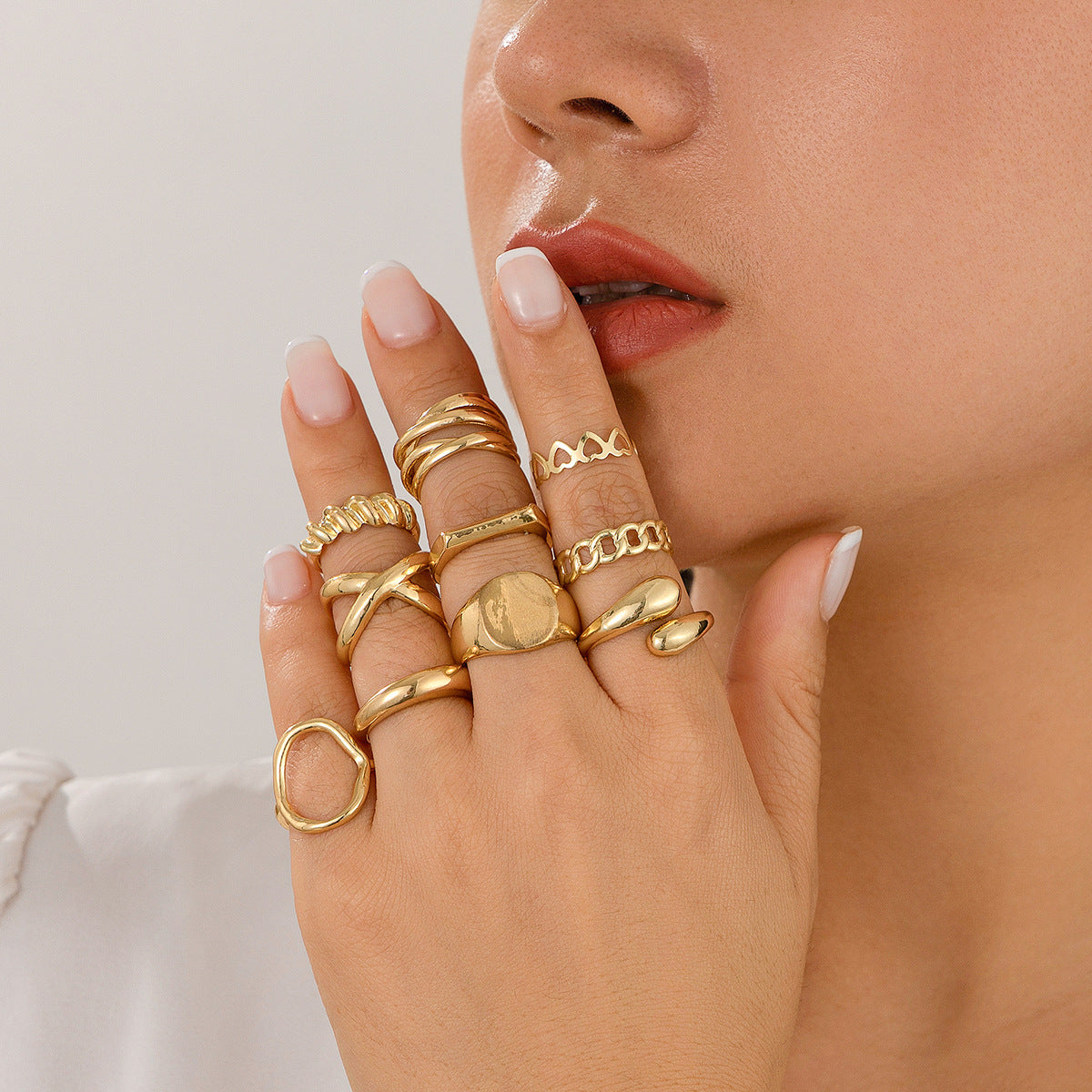 Punk Asymmetric Geometric Plated Alloy Ring for Women