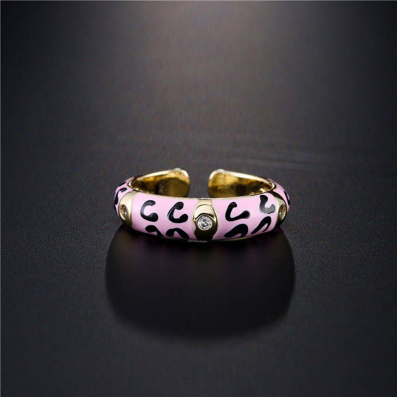 Colorful Drip Oil Geometric Brass Ring with Micro-inlaid Cubic Zirconia for Women