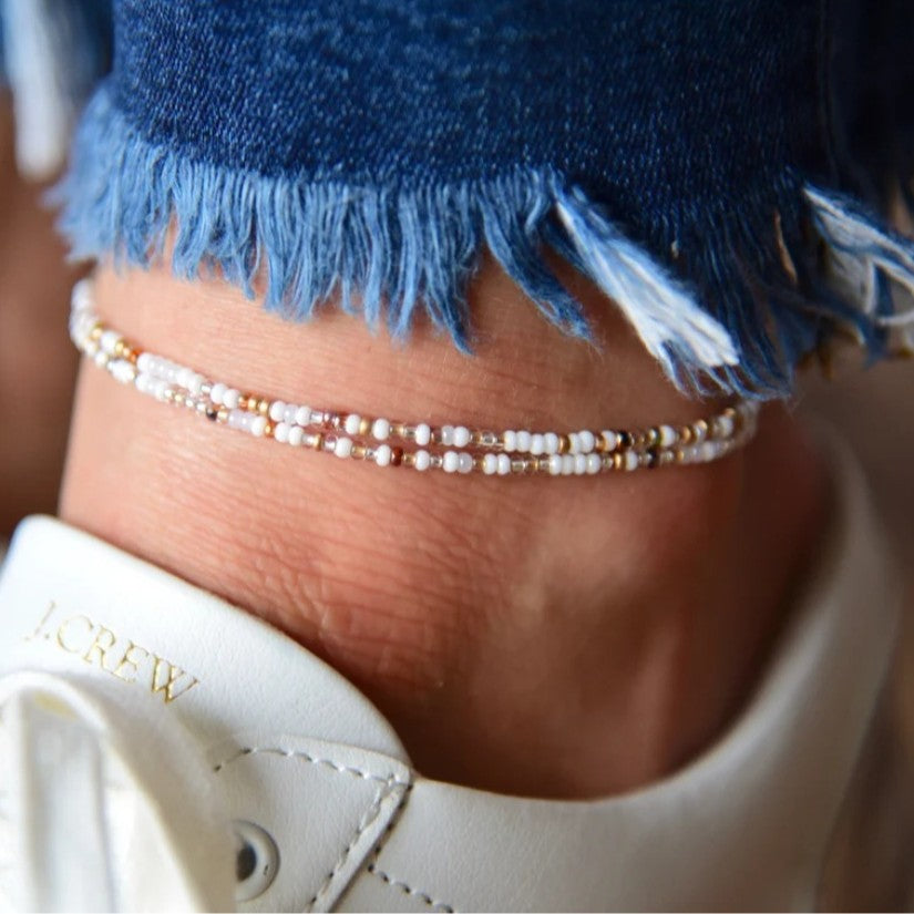 Minimalist Bohemian Geometric Glass Beads Elastic Anklet for Women