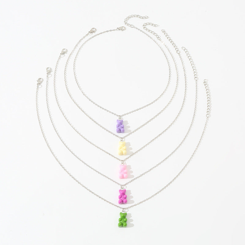 Collar de resina con forma de oso lindo estilo bohemio para niños con cadena de serpiente