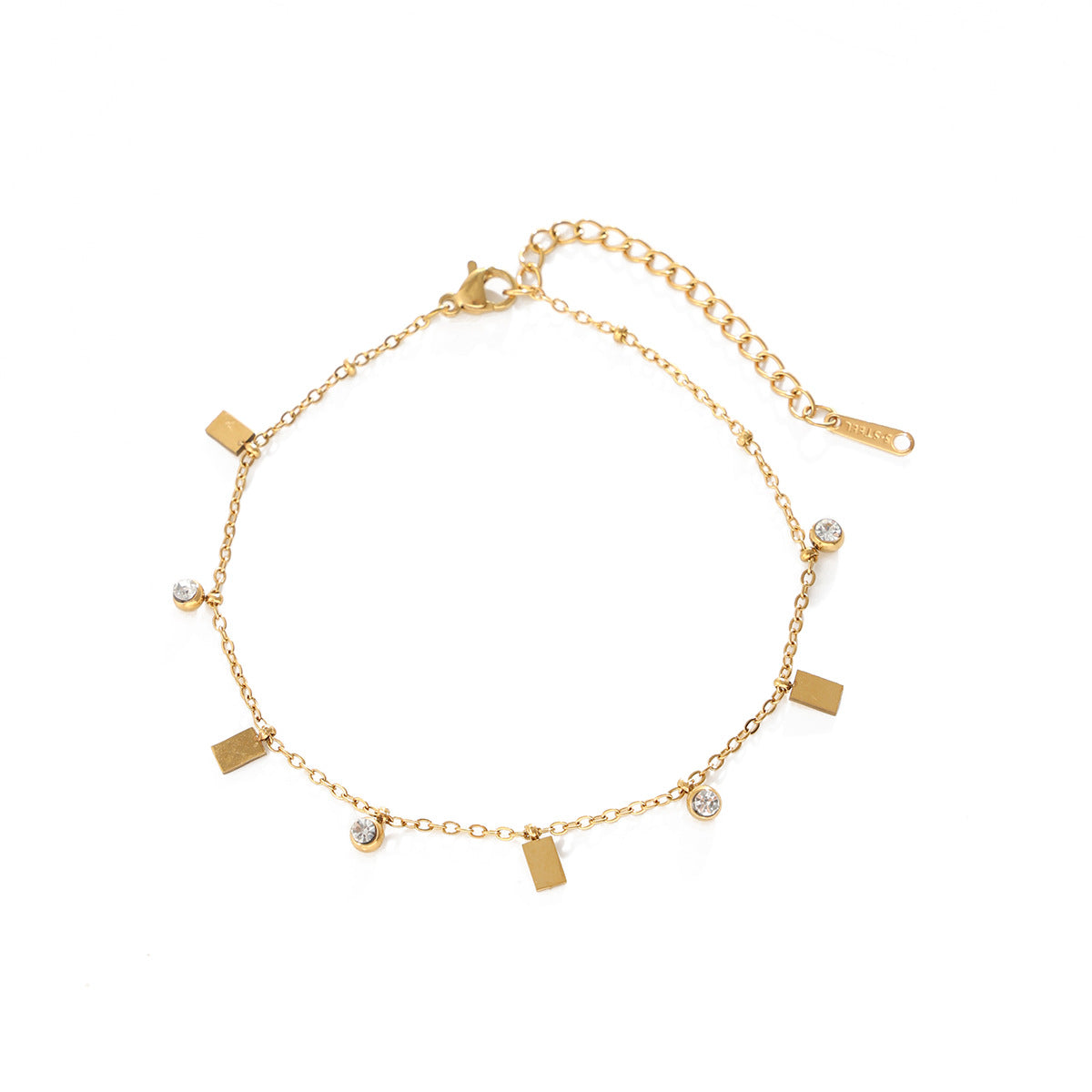 Minimalist 18K Gold Plated Stainless Steel Star Moon Geometric Rhinestone Anklet for Women