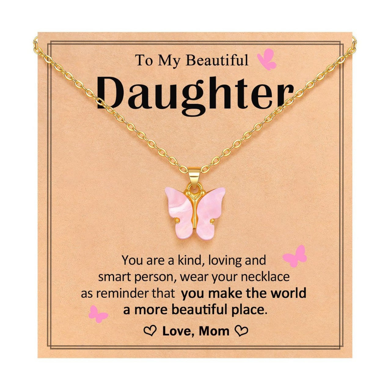 Pink Butterfly Pendant Stainless Steel Necklace for Women