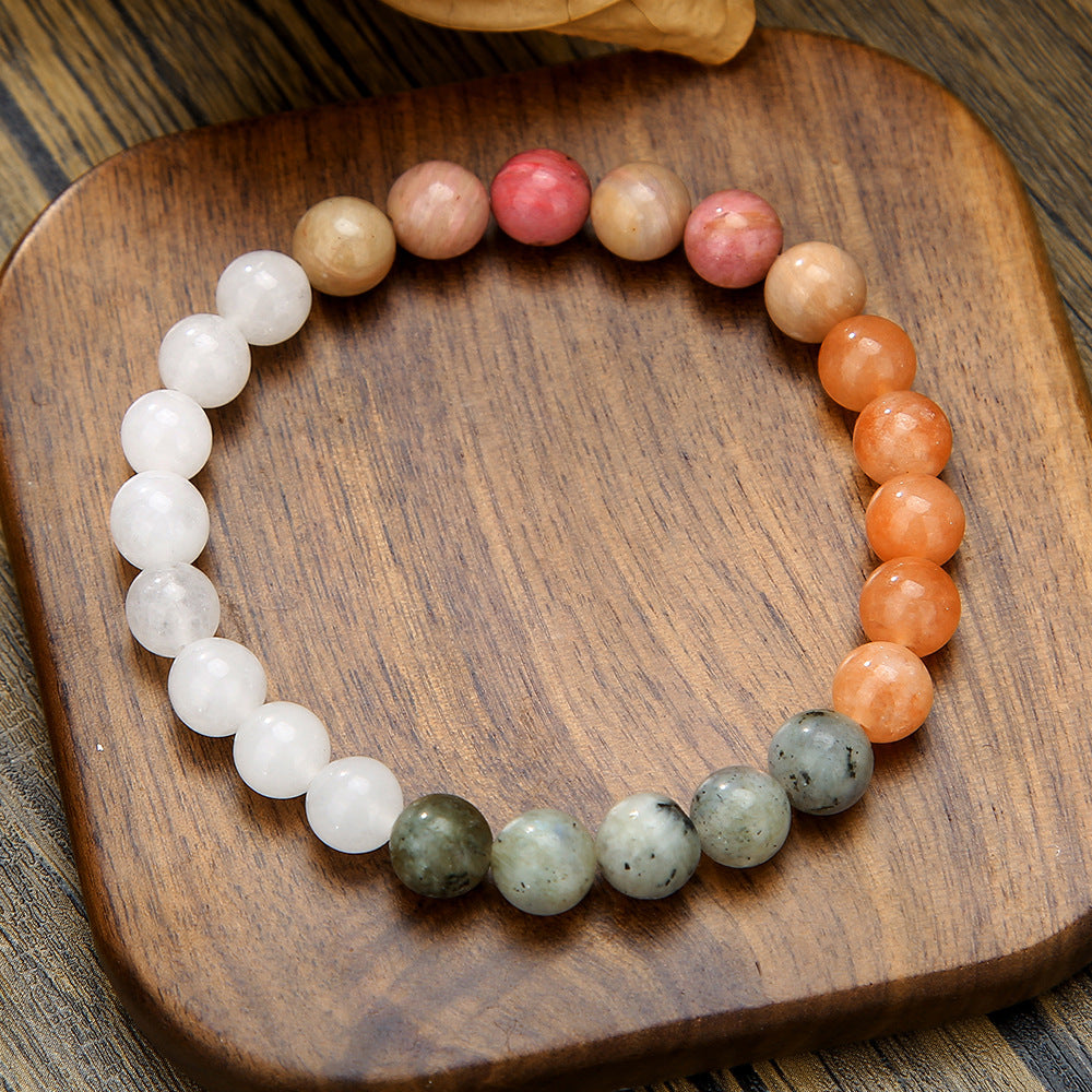 Bohemian Geometric Beaded Bracelet with Natural Stone Beads 8mm Graduated Color Elastic Bracelet for Women and Men