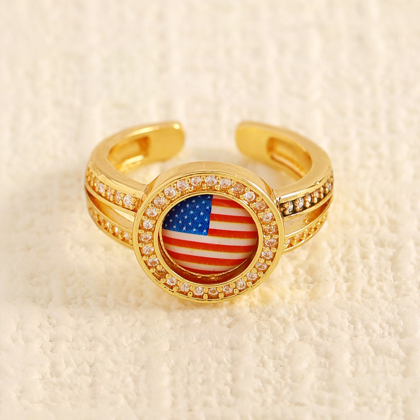 Anillo Bohemio Geométrico de Latón con Zirconia Cúbica Bañado para Mujer