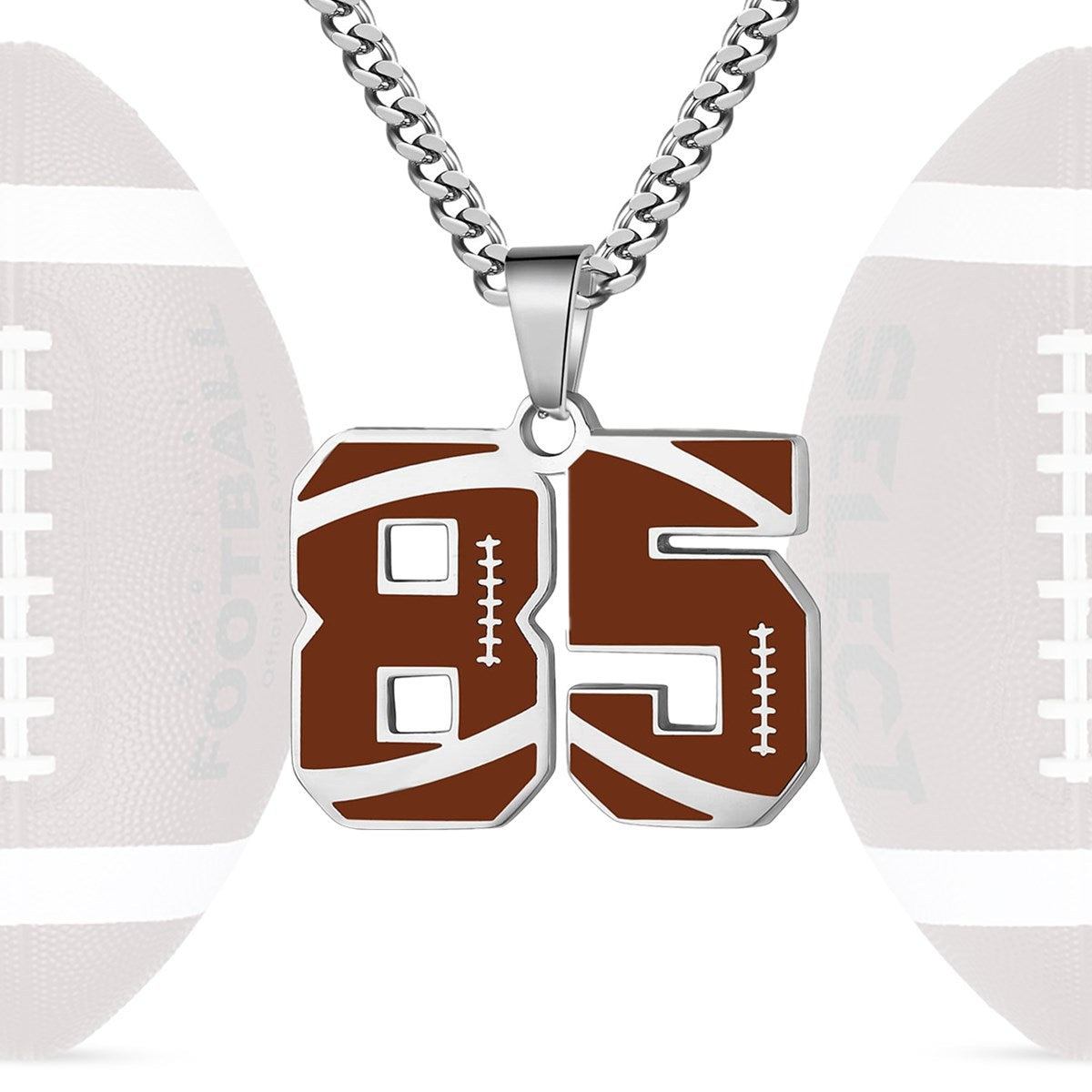 Motivational Football Number Pendant Necklace for Men in Stainless Steel with Polished Finish and Letter/Number Design