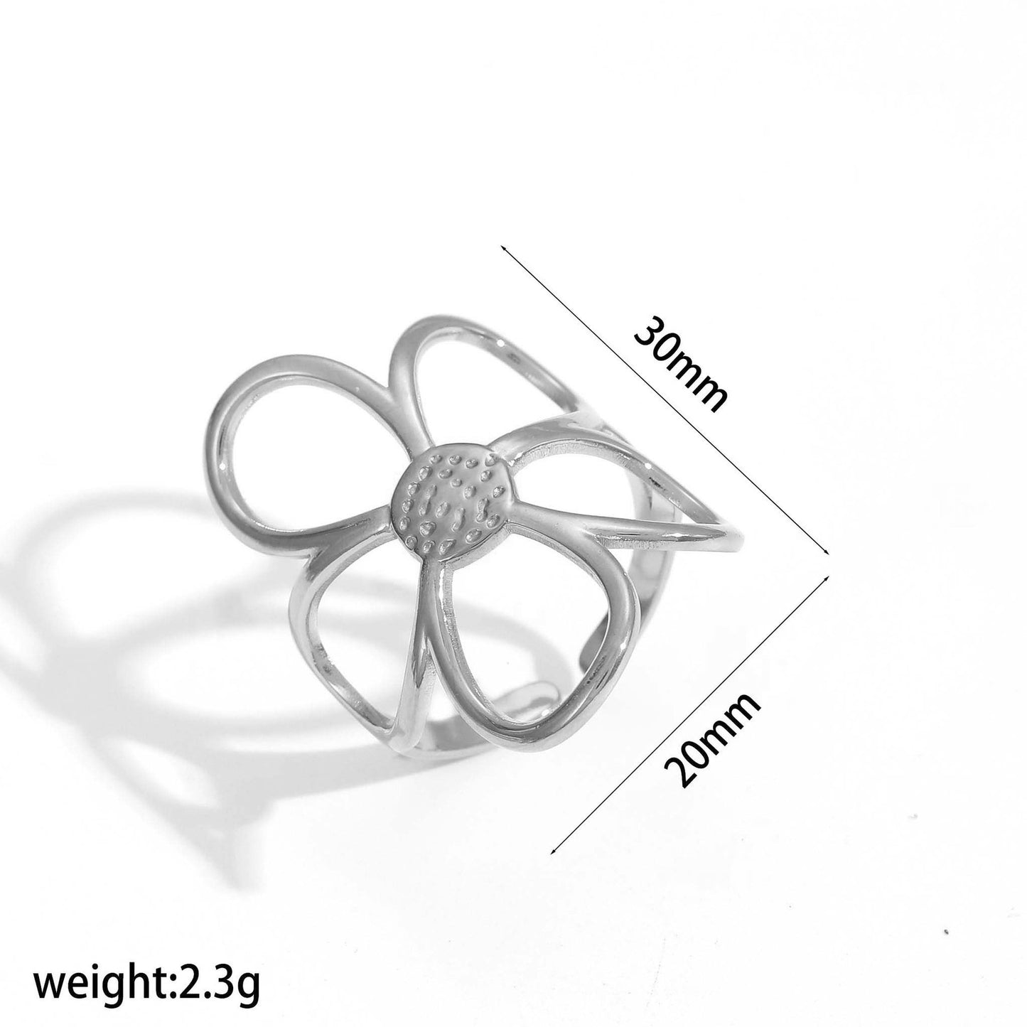 Anillo Abierto Ajustable Floral Minimalista de Acero Inoxidable con Baño de Oro y Plata para Mujer