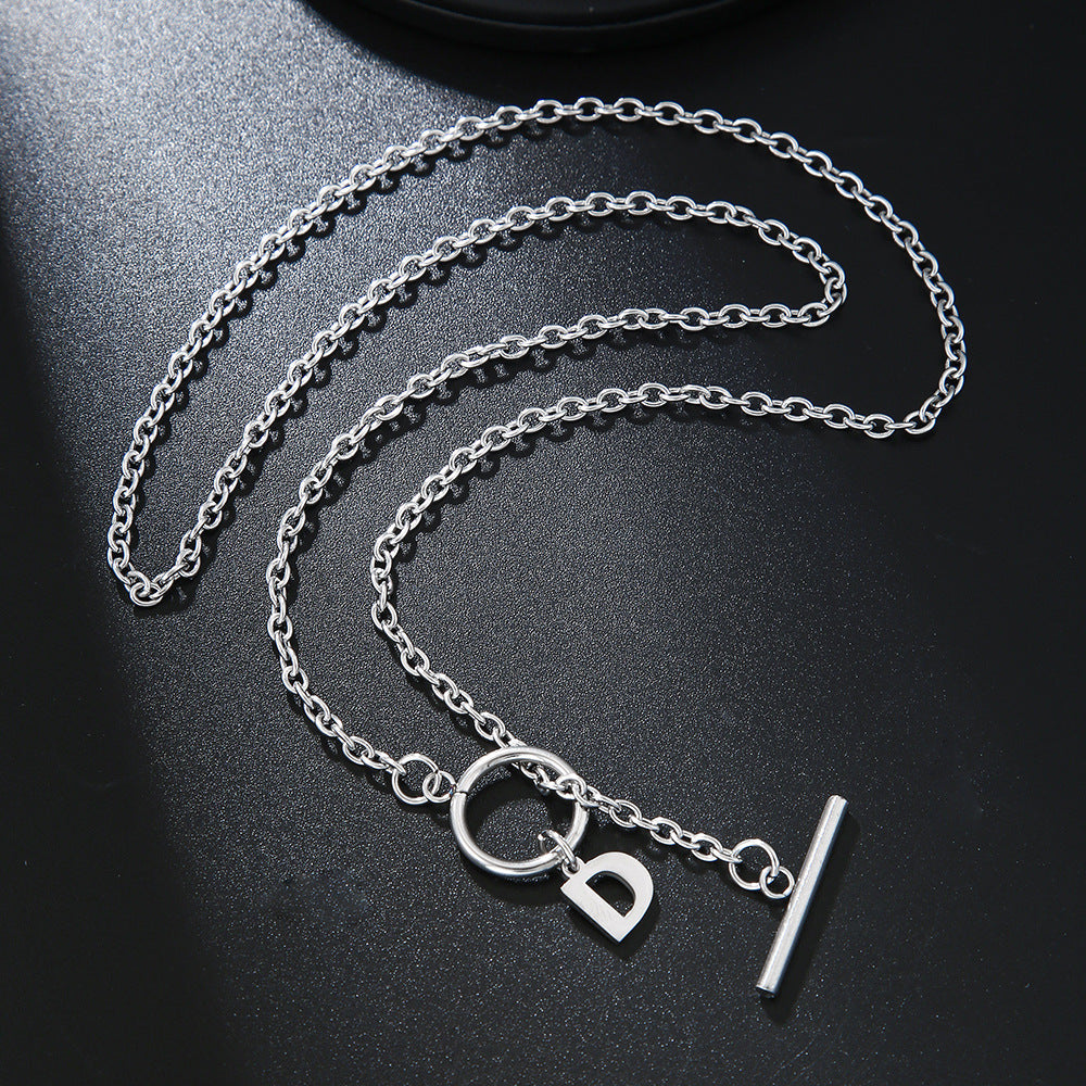 Hip-hop Streetwear Geometric Letter Titanium Steel Pendant Necklace with OT Clasp for Unisex