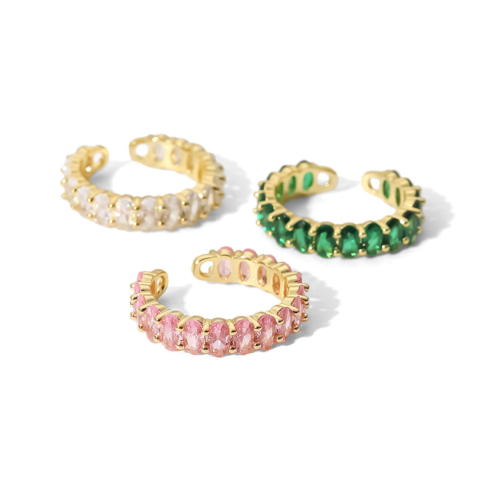 Minimalist Oval Adjustable Ring for Women with 18K Gold Plated Copper Band and Cubic Zirconia Inlay