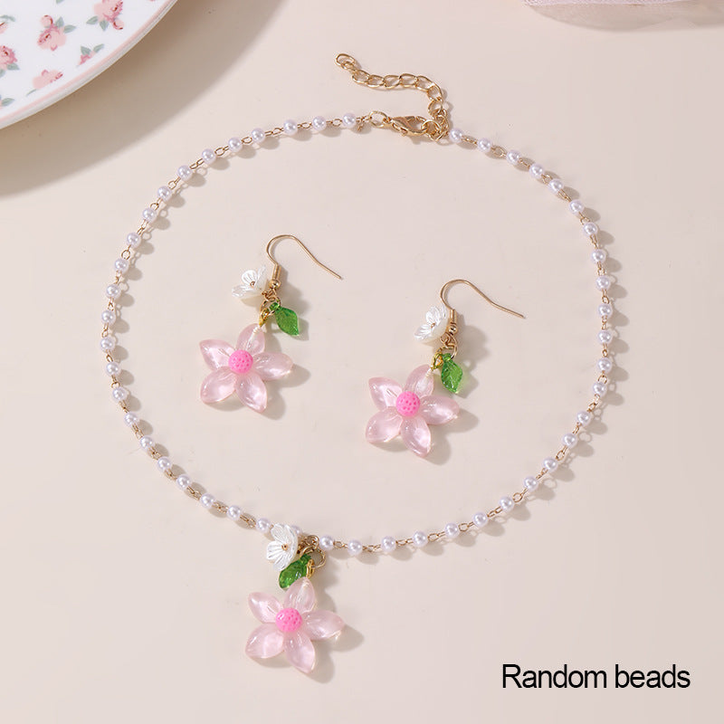 Minimalist Floral Lily of the Valley Necklace Set with Resin Pendant and Beaded Chain for Girls Aged 3 to 10 Years