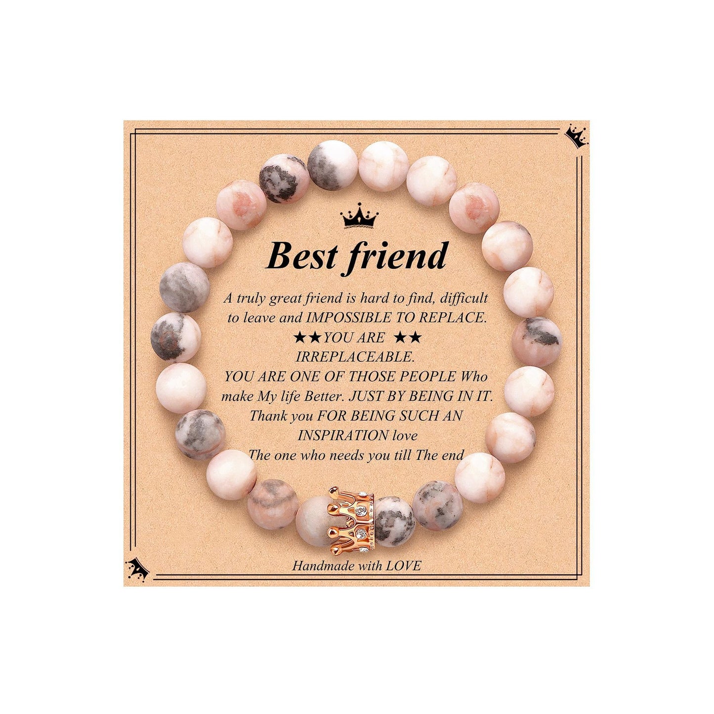 Elegant Crown Brass Bracelet with Natural Agate and Rhodochrosite Beads