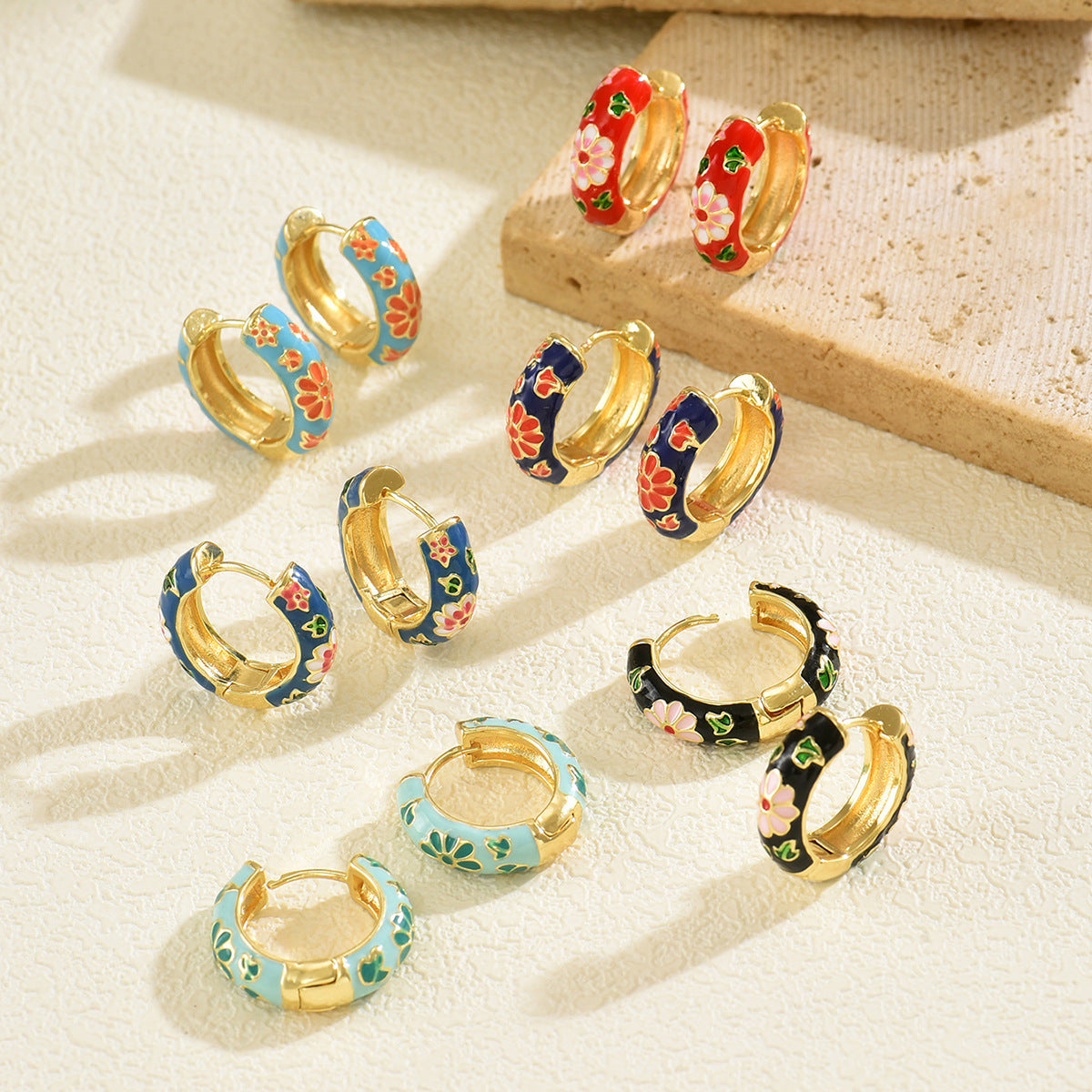 Vintage Floral Enamel Earrings for Women with Geometric Shape and Eco-Friendly Copper Post