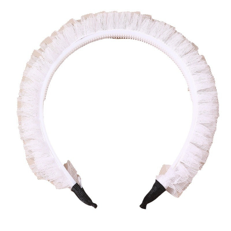 Cerchietto per Capelli con Fiocco in Pizzo e Tulle, Dettagli di Perle, Design Geometrico, Finitura in Resina Colata