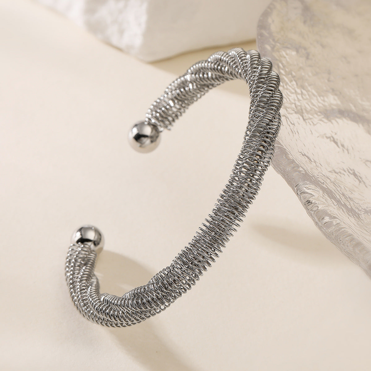 Vintage Geometric Plated Stainless Steel Open Cuff Bracelet for Women