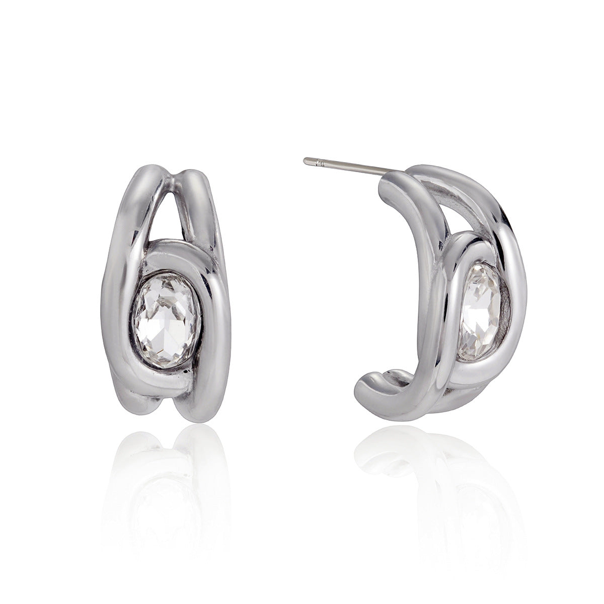 Minimalist Elegant Geometric Triangle Stainless Steel PVD Cubic Zirconia Earrings for Women
