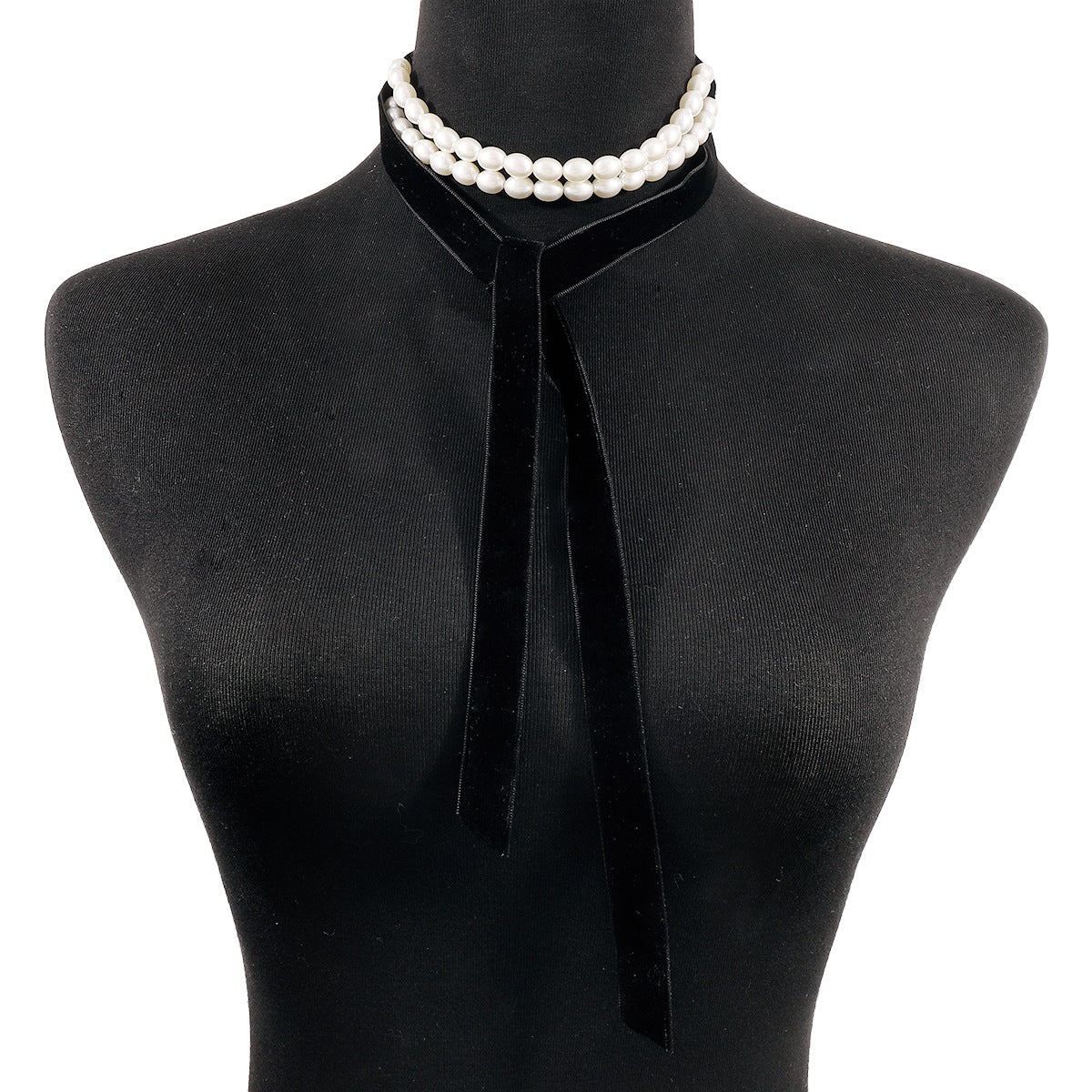 Elegante Collana Francese Retrò Barocco in Velluto e Perle Finte con Fiocco per Donne, con Design Geometrico e Delicata Catena alla Clavicola